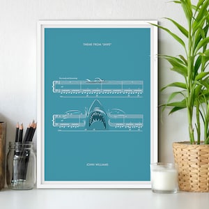 Tema principal de Tiburón de John Williams - Póster de clásicos del cine - Impresión de banda sonora - Arte de partituras - Regalo de tiburón (varios tamaños)