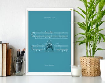 Main Theme from Jaws by John Williams - Movie Classics Poster - Soundtrack Print - Sheet Music Art - Shark Gift (Various Sizes)