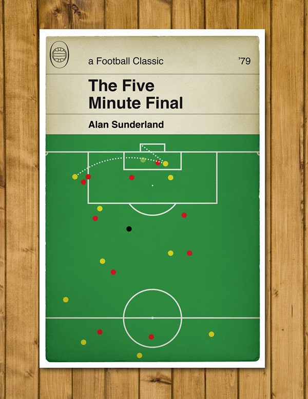 Football Print - Classic Book Cover Poster - Alan Sunderland winner for Arsenal v United Final 1979 - The Five Minute Final (Various Sizes)