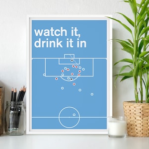 Aguero injury time goal for Man City v QPR to win the League - Watch it, Drink it in - Football Poster - Swiss Style Print (Various Sizes)