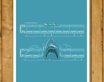 Main Theme from Jaws by John Williams - Movie Classics Poster - Soundtrack Print - Sheet Music Art - Shark Gift (Various Sizes)