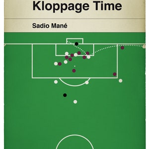 May include: A green and white illustration of a football field with players in black and maroon circles. The text "Kloppage Time" is at the top of the image, and "Sadio Man&eacute;" is below the field. The text "a Football Classic '19" is at the top of the image.