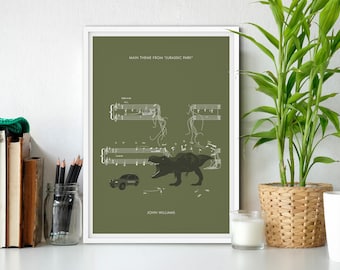 Jurassic Park Main Theme by John Williams - Soundtrack Print - Movie Classics Poster - T Rex - Jurassic Park Gift (Various Sizes)