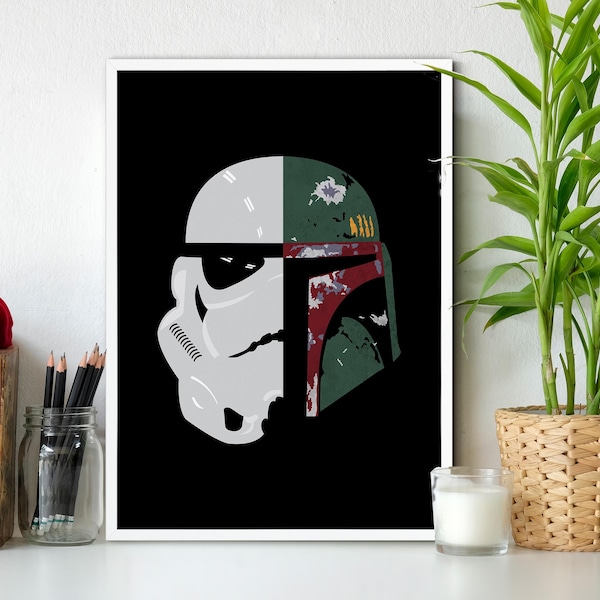 Poster illustrato del personaggio di Star Wars - Storm Trooper / Boba Fett - Regalo di fantascienza