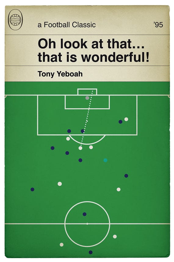 Football Print Classic Book Cover Poster Tony Yeboah Goal Etsy