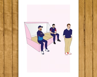 Galletas con el Jefe - Impresión de banco de fútbol: Arte minimalista de serie de televisión