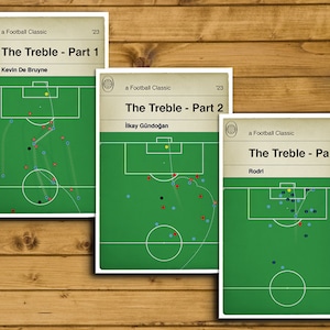 Manchester City Treble Set - Man City League, FA Cup & Champions League Winners 2023 - Set of 3 Prints - Football Book Art (Various Sizes)