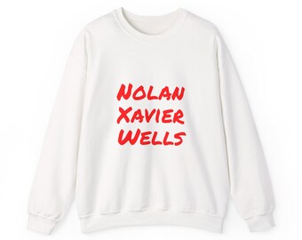NOLAN XAVIER WELLS Sweatshirt mit roter Schrift | personalisierter Namensstil