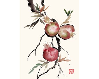 Winter Pomegranates Original Chinese Brush Painting