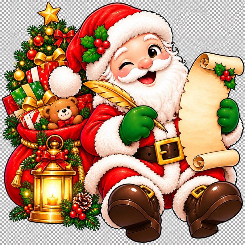 Retro Santa Claus PNG Bundle, 13 Christmas Designs (Digital Download) afbeelding 6