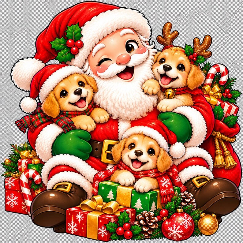 Retro Santa Claus PNG Bundle, 13 Christmas Designs (Digital Download) afbeelding 5