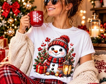 Kerstsneeuwpop T-shirt ontwerp, winterse sublimatie PNG, feestelijke digitale download