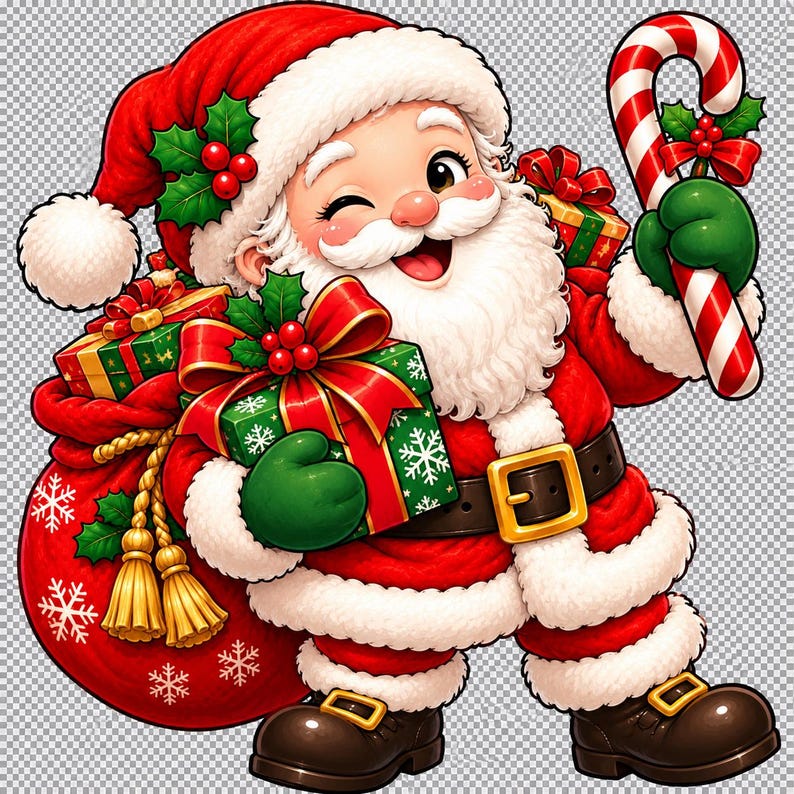 Retro Santa Claus PNG Bundle, 13 Christmas Designs (Digital Download) afbeelding 15