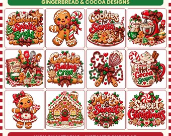 Gingerbread Clipart Bundle, 12 Christmas Baking PNG, Cute Gingerbread Man Girl Cookie, Hot Cocoa, Holiday Sublimation, Digital Download