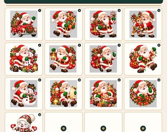レトロなサンタクロースのPNG画像集、クリスマスデザイン13種類（デジタルダウンロード）