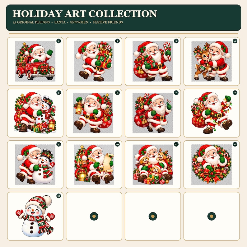 Retro Santa Claus PNG Bundle, 13 Christmas Designs (Digital Download) afbeelding 1