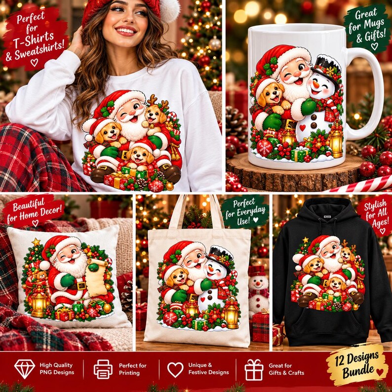 Retro Santa Claus PNG Bundle, 13 Christmas Designs (Digital Download) afbeelding 13
