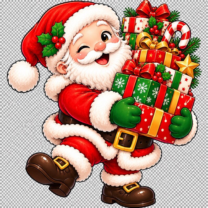 Retro Santa Claus PNG Bundle, 13 Christmas Designs (Digital Download) afbeelding 16