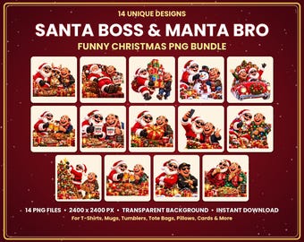 Grappige kerstman PNG-bundel, coole kerstman zonnebril clipart, kerst sublimatie ontwerp, kerstshirt PNG, kerstman baas Manta Bro