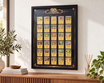 Pikachu 30th Anniversary 30-Card Display | 50x70cm Printable Poster | Digital Download | Black and Gold