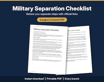 Lista di controllo per la separazione dal servizio militare (PDF) / Lista delle cose da fare per la fine del servizio e il pensionamento, modulo DD-214, procedure per la richiesta di indennità per veterani, agenda stampabile