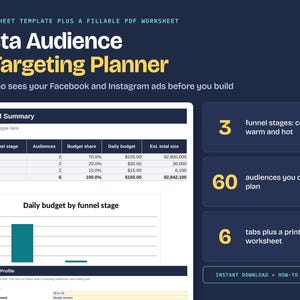 Meta Ads Audience Planner Spreadsheet, Facebook Instagram Targeting Template (Digital Download)