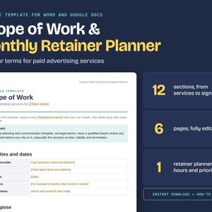 Editable Scope of Work & Retainer Planner for Paid Ads Services (Word, Google Docs)