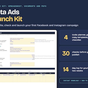 Meta Ads Launch Kit, Facebook Instagram Campaign Planner, Ad Copy Templates (Digital Download)