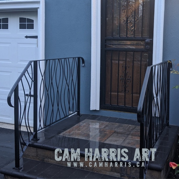 Wrought iron stair railing in my Entwined Design | Metal stair railing | Custom iron railing | Exterior Railing | Tree Branch Metal Railing