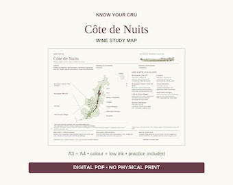 Côte de Nuits Wine Study Map: A3/A4 Printable PDF, Practice and Answers