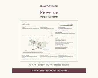 Provence Wine Study Map: A3/A4 Printable PDF, Practice and Answers
