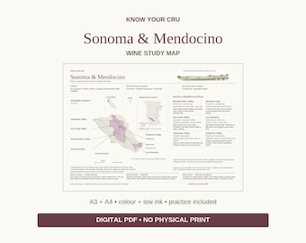 Sonoma & Mendocino Wine Study Map: A3/A4 Printable PDF, Practice and Answers