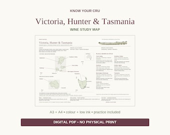 Victoria, Hunter & Tasmania Wine Study Map: A3/A4 Printable PDF, Practice and Answers