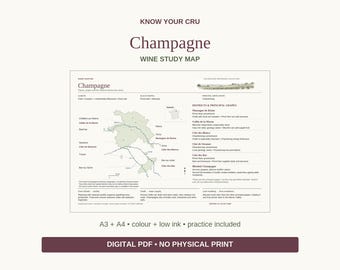 Champagne Wine Study Map: A3/A4 Printable PDF, Practice and Answers