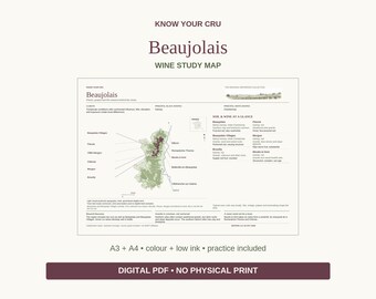 Beaujolais Wine Study Map: A3/A4 Printable PDF, Practice and Answers