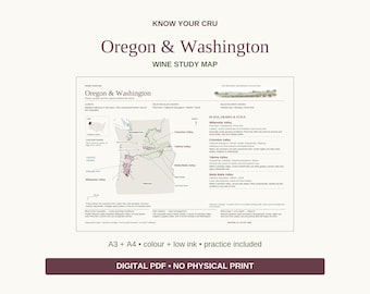 Oregon & Washington Wine Study Map: A3/A4 Printable PDF, Practice and Answers