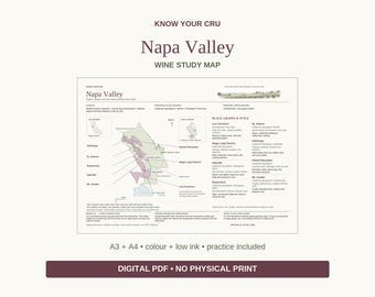 Napa Valley Wine Study Map: A3/A4 Printable PDF, Practice and Answers