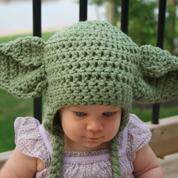 Yoda Inspired Hat Crochet Pattern - Newborn - Toddler - Child - Adult