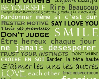 Bilingual Family Rules English and French Subway Art Download 16" x 20", 11" x 14", 8" x 10", 16x20, 11x14, 8x10