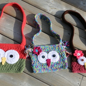 Sac à main hibou au crochet avec motif PDF de fleurs à bandoulière mignon sac à main sac à main pour toute-petite fille