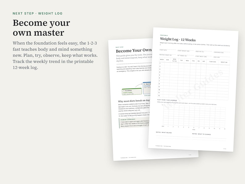Puede incluir: Un documento imprimible de registro de peso con una cuadr&iacute;cula de 12 semanas, columnas para entradas diarias y una secci&oacute;n para promedios de 7 d&iacute;as. El texto incluye el t&iacute;tulo Weight Log 12 Weeks e instrucciones de seguimiento.