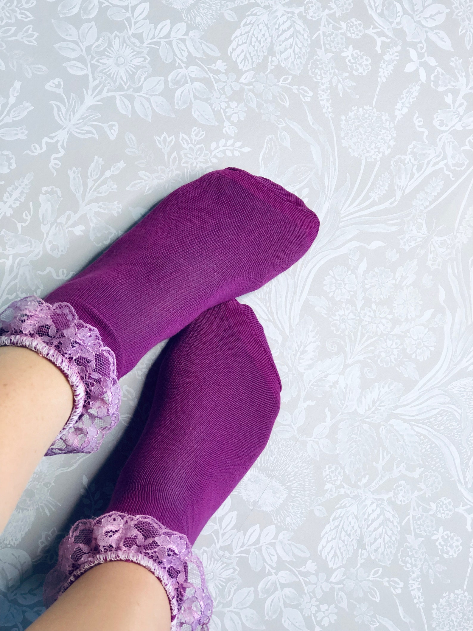 Purple Lace Frilly Socks Lace Socks Purple Socks Socks Etsy