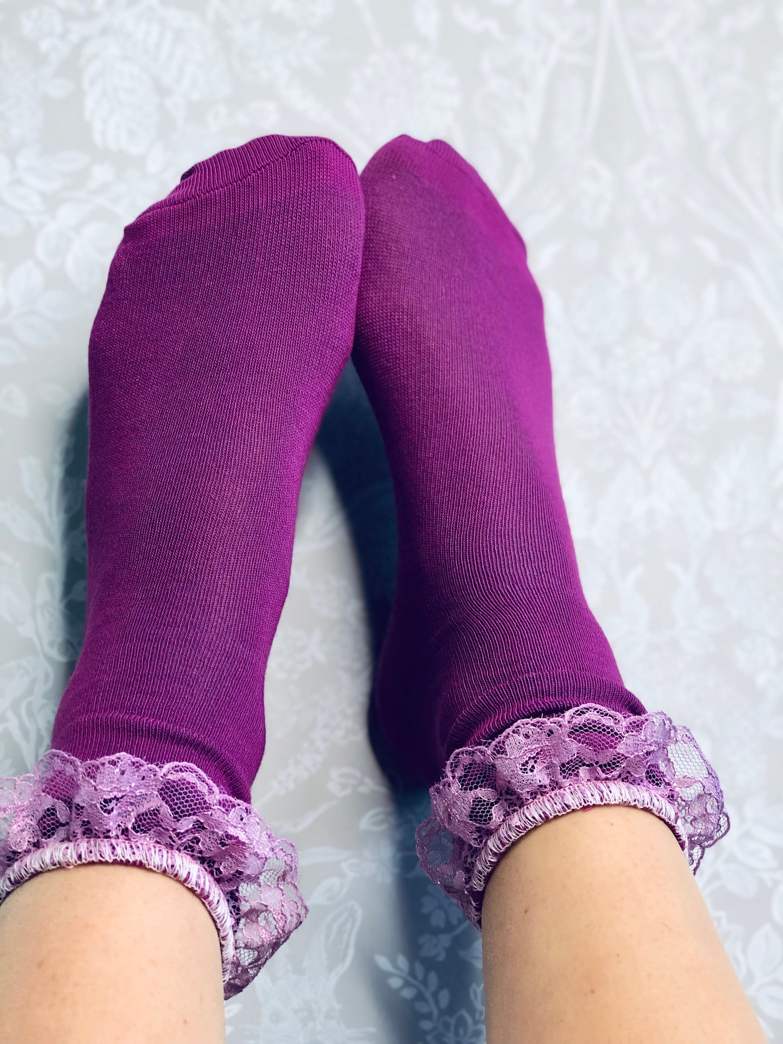 Purple Lace Frilly Socks Lace Socks Purple Socks Socks Etsy