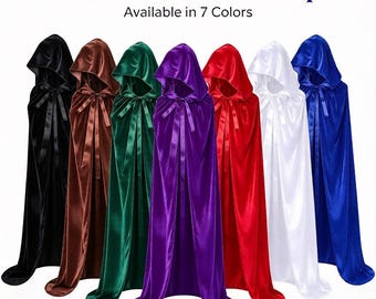 Long Hooded Velvet Cloak, Gothic Cape for Adults, Vampire Witch Costume, Halloween Cosplay Cape, Medieval Fantasy Robe