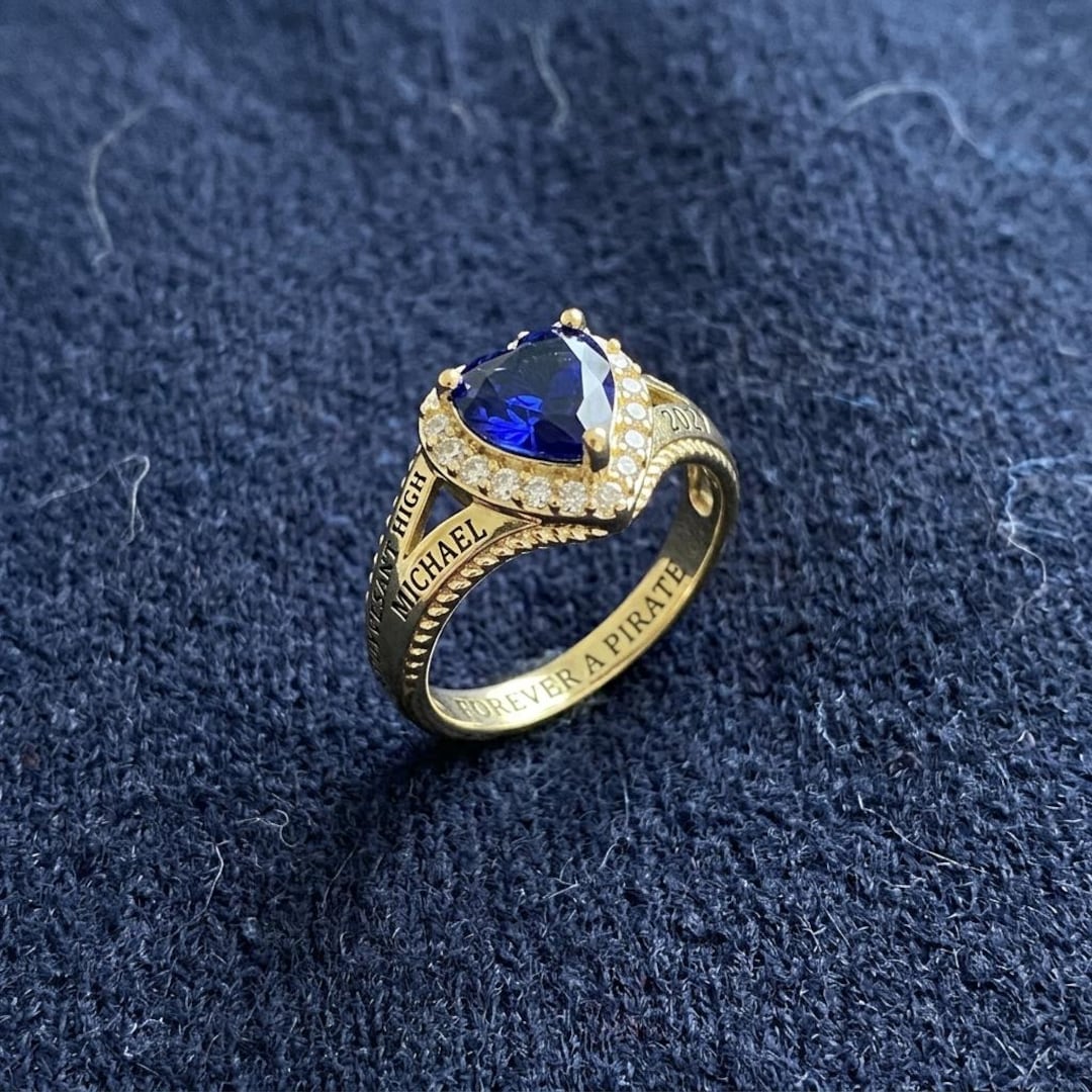 Class of 2027 Personalized Graduation Ring, Blue Heart Stone With Clear ...