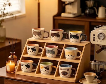 Whimsical Cat Ceramic Mug, Hand Painted Style Kitty Coffee Cup, Cozy Morning Gift for Cat Lovers