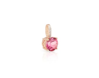 Anhänger pinker Edeltopas mit Brillanten (Rosègold 585)