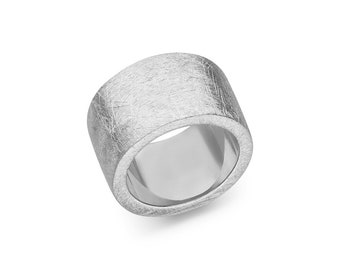massiver Silber Ring Goldschmiedearbeit - 15 mm breit (Sterling Silber 925, mattiert) Damenring Herrenring