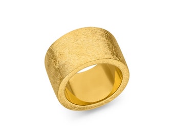 solid silver ring goldsmith's work - high quality gold plated - 15 mm wide (Sterling Silver 925, matt) ladies ring - men's ring