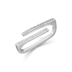 Silver Double Ring Goldsmith Work (Sterling Silver 925) Two Finger Ladies Ring with Zirconia Stones
